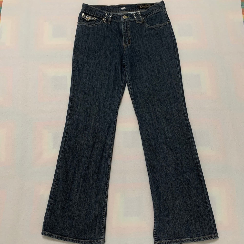 Lawman Western Women Rhinestone Embellished Bootcut Jeans Blue Size 11 (32x32.5)